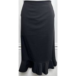 Tahari Levine Skirt 16W Basic Black A Line Ruffle Hem Lined Black Knee Length